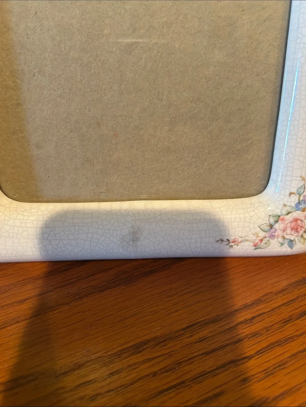 Vintage 1982 Floral Ceramic Photo Frame in White with Pink Rose Accents